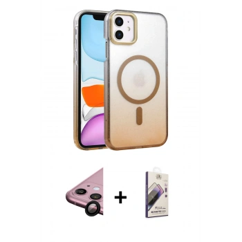 MARSİLYAN™- iPhone 11 Kılıf Ahenk Doku Özel Seri - Siyah Bilvis 3D Mat Cam Ekran Koruyucu + Raze Metal Kamera Lens - SH