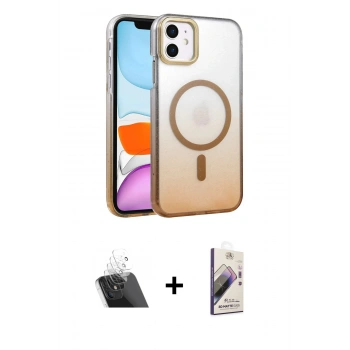 MARSİLYAN™- iPhone 11 Kılıf Ahenk Doku Özel Seri - Siyah Bilvis 3D Mat Cam Ekran Koruyucu + Kamera Lens Koruma Cam - SF