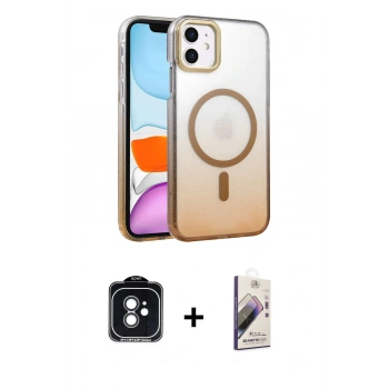 MARSİLYAN™- iPhone 11 Kılıf Ahenk Doku Özel Seri - Siyah Bilvis 3D Mat Cam Ekran Koruyucu + PVD Metal Kamera Lens - SH