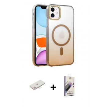 MARSİLYAN™- iPhone 11 Kılıf Ahenk Doku Özel Seri - Siyah Bilvis 3D Mat Cam Ekran Koruyucu + Renkli Kamera Lens Koruma Cam - YL