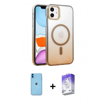 MARSİLYAN™- iPhone 11 Kılıf Ahenk Doku Özel Seri - Siyah Bilvis 5in1 3D Magic Cam Ekran Koruyucu + Neon Fosforlu Kamera Lens - MI