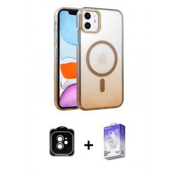 MARSİLYAN™- iPhone 11 Kılıf Ahenk Doku Özel Seri - Siyah Bilvis 5in1 3D Magic Cam Ekran Koruyucu + PVD Metal Kamera Lens - TU