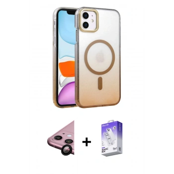 MARSİLYAN™- iPhone 11 Kılıf Ahenk Doku Özel Seri - Siyah Bilvis 5in1 3D Magic Cam Ekran Koruyucu + Raze Metal Kamera Lens - SH