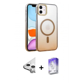 MARSİLYAN™- iPhone 11 Kılıf Ahenk Doku Özel Seri - Siyah Bilvis 5in1 3D Magic Cam Ekran Koruyucu + Raze Metal Kamera Lens - GS