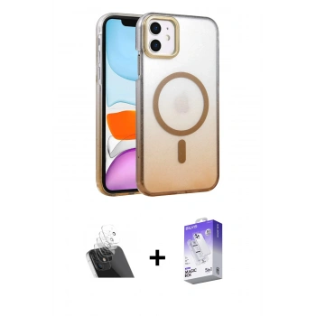 MARSİLYAN™- iPhone 11 Kılıf Ahenk Doku Özel Seri - Siyah Bilvis 5in1 3D Magic Cam Ekran Koruyucu + Kamera Lens Koruma Cam - SF