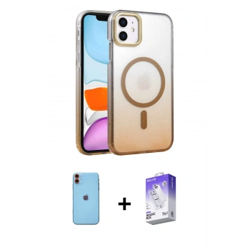 MARSİLYAN™- iPhone 11 Kılıf Ahenk Doku Özel Seri - Siyah Bilvis 5in1 3D Magic Cam Ekran Koruyucu + Neon Fosforlu Kamera Lens - TU