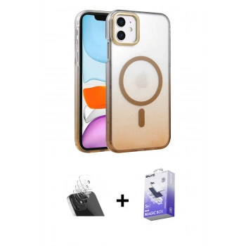 MARSİLYAN™- iPhone 11 Kılıf Ahenk Doku Özel Seri - Siyah Bilvis 5in1 5D Magic Hayalet Cam Ekran Koruyucu + Kamera Lens Koruma Cam - SF