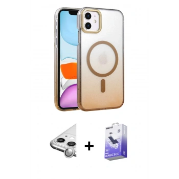 MARSİLYAN™- iPhone 11 Kılıf Ahenk Doku Özel Seri - Siyah Bilvis 5in1 5D Magic Hayalet Cam Ekran Koruyucu + Raze Metal Kamera Lens - GS