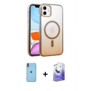 MARSİLYAN™- iPhone 11 Kılıf Ahenk Doku Özel Seri - Siyah Bilvis 5in1 5D Magic Hayalet Cam Ekran Koruyucu + Neon Fosforlu Kamera Lens - TU