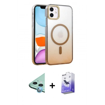 MARSİLYAN™- iPhone 11 Kılıf Ahenk Doku Özel Seri - Siyah Bilvis 5in1 5D Magic Hayalet Cam Ekran Koruyucu + Raze Metal Kamera Lens - MI
