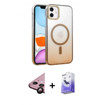 MARSİLYAN™- iPhone 11 Kılıf Ahenk Doku Özel Seri - Siyah Bilvis 5in1 5D Magic Hayalet Cam Ekran Koruyucu + Raze Metal Kamera Lens - SH