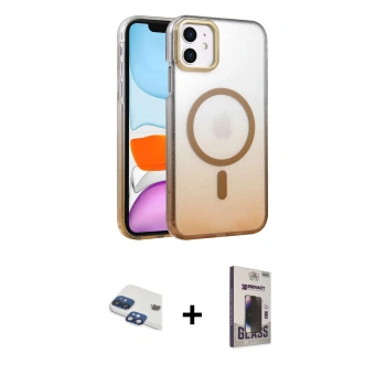 MARSİLYAN™- iPhone 11 Kılıf Ahenk Doku Özel Seri - Siyah Bilvis Hayalet Cam Ekran Koruyucu + Pers Alüminyum Kamera Lens - LT