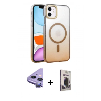 MARSİLYAN™- iPhone 11 Kılıf Ahenk Doku Özel Seri - Siyah Bilvis Hayalet Cam Ekran Koruyucu + Raze Metal Kamera Lens - MR