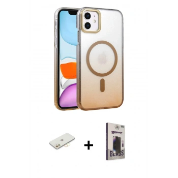 MARSİLYAN™- iPhone 11 Kılıf Ahenk Doku Özel Seri - Siyah Bilvis Hayalet Cam Ekran Koruyucu + Renkli Kamera Lens Koruma Cam - SI