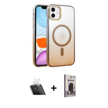 MARSİLYAN™- iPhone 11 Kılıf Ahenk Doku Özel Seri - Siyah Bilvis Hayalet Cam Ekran Koruyucu + Kamera Lens Koruma Cam - SF