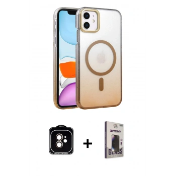 MARSİLYAN™- iPhone 11 Kılıf Ahenk Doku Özel Seri - Siyah Bilvis Hayalet Cam Ekran Koruyucu + PVD Metal Kamera Lens - TU