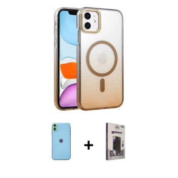 MARSİLYAN™- iPhone 11 Kılıf Ahenk Doku Özel Seri - Siyah Bilvis Hayalet Cam Ekran Koruyucu + Neon Fosforlu Kamera Lens - YL