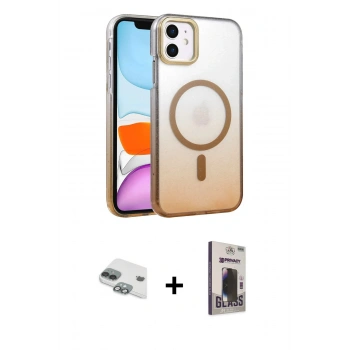 MARSİLYAN™- iPhone 11 Kılıf Ahenk Doku Özel Seri - Siyah Bilvis Hayalet Cam Ekran Koruyucu + Pers Alüminyum Kamera Lens - YL