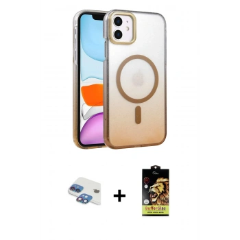 MARSİLYAN™- iPhone 11 Kılıf Ahenk Doku Özel Seri - Siyah Buffer Cam Ekran Koruyucu + Pers Alüminyum Kamera Lens - GI