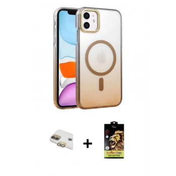 MARSİLYAN™- iPhone 11 Kılıf Ahenk Doku Özel Seri - Siyah Buffer Cam Ekran Koruyucu + Pers Alüminyum Kamera Lens - GD