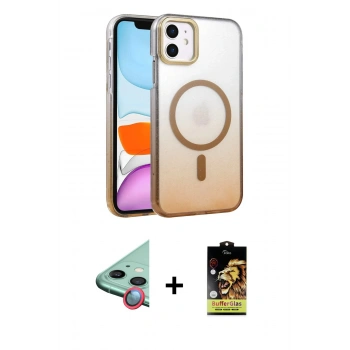 MARSİLYAN™- iPhone 11 Kılıf Ahenk Doku Özel Seri - Siyah Buffer Cam Ekran Koruyucu + Raze Metal Kamera Lens - KI
