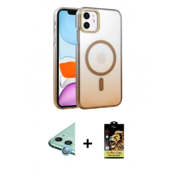 MARSİLYAN™- iPhone 11 Kılıf Ahenk Doku Özel Seri - Siyah Buffer Cam Ekran Koruyucu + Raze Metal Kamera Lens - MI