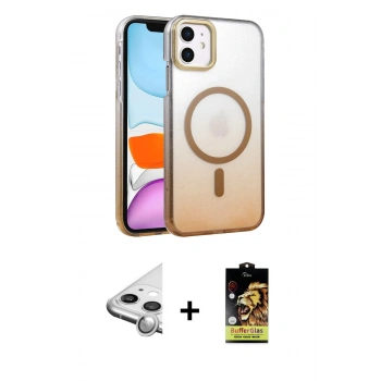 MARSİLYAN™- iPhone 11 Kılıf Ahenk Doku Özel Seri - Siyah Buffer Cam Ekran Koruyucu + Raze Metal Kamera Lens - GS