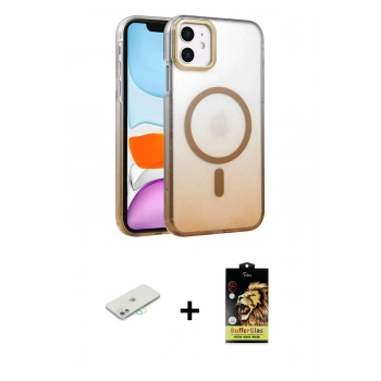 MARSİLYAN™- iPhone 11 Kılıf Ahenk Doku Özel Seri - Siyah Buffer Cam Ekran Koruyucu + Renkli Kamera Lens Koruma Cam - SI