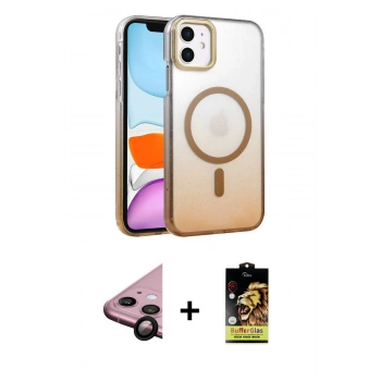 MARSİLYAN™- iPhone 11 Kılıf Ahenk Doku Özel Seri - Siyah Buffer Cam Ekran Koruyucu + Raze Metal Kamera Lens - SH