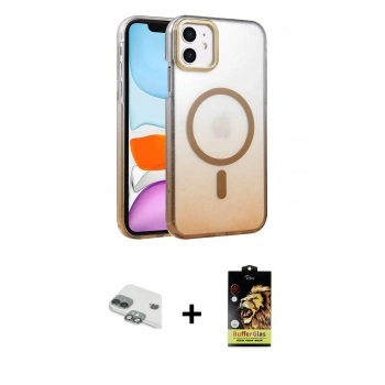 MARSİLYAN™- iPhone 11 Kılıf Ahenk Doku Özel Seri - Siyah Buffer Cam Ekran Koruyucu + Pers Alüminyum Kamera Lens - YL