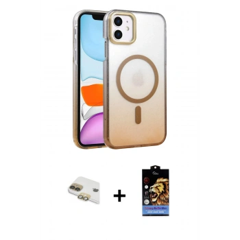 MARSİLYAN™- iPhone 11 Kılıf Ahenk Doku Özel Seri - Siyah Buffer Hayalet Cam Ekran Koruyucu + Pers Alüminyum Kamera Lens - GD