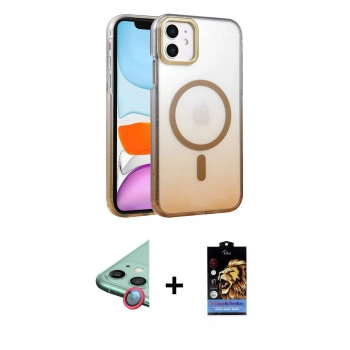 MARSİLYAN™- iPhone 11 Kılıf Ahenk Doku Özel Seri - Siyah Buffer Hayalet Cam Ekran Koruyucu + Raze Metal Kamera Lens - KI