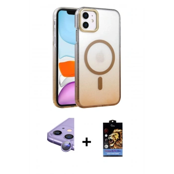 MARSİLYAN™- iPhone 11 Kılıf Ahenk Doku Özel Seri - Siyah Buffer Hayalet Cam Ekran Koruyucu + Raze Metal Kamera Lens - MR