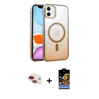 MARSİLYAN™- iPhone 11 Kılıf Ahenk Doku Özel Seri - Siyah Buffer Hayalet Cam Ekran Koruyucu + Pers Alüminyum Kamera Lens - KI