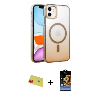 MARSİLYAN™- iPhone 11 Kılıf Ahenk Doku Özel Seri - Siyah Buffer Hayalet Cam Ekran Koruyucu + Rainbow Kamera Lens Koruma Cam - KI