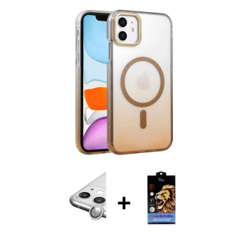 MARSİLYAN™- iPhone 11 Kılıf Ahenk Doku Özel Seri - Siyah Buffer Hayalet Cam Ekran Koruyucu + Raze Metal Kamera Lens - GS