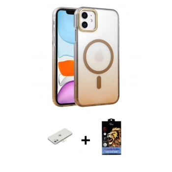 MARSİLYAN™- iPhone 11 Kılıf Ahenk Doku Özel Seri - Siyah Buffer Hayalet Cam Ekran Koruyucu + Renkli Kamera Lens Koruma Cam - SI
