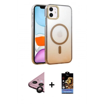 MARSİLYAN™- iPhone 11 Kılıf Ahenk Doku Özel Seri - Siyah Buffer Hayalet Cam Ekran Koruyucu + Raze Metal Kamera Lens - SH