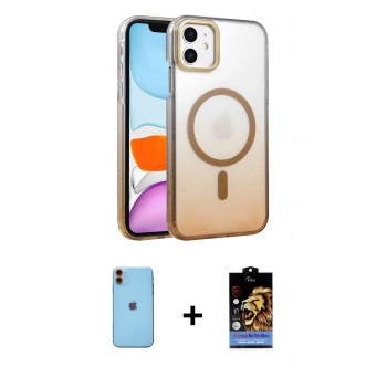 MARSİLYAN™- iPhone 11 Kılıf Ahenk Doku Özel Seri - Siyah Buffer Hayalet Cam Ekran Koruyucu + Neon Fosforlu Kamera Lens - TU
