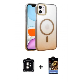 MARSİLYAN™- iPhone 11 Kılıf Ahenk Doku Özel Seri - Siyah Buffer Hayalet Cam Ekran Koruyucu + PVD Metal Kamera Lens - TU