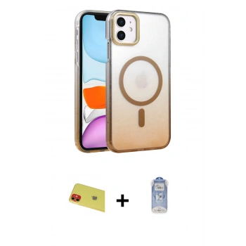MARSİLYAN™- iPhone 11 Kılıf Ahenk Doku Özel Seri - Siyah Joko Magic 5D Cam + Rainbow Kamera Lens Koruma Cam - KI
