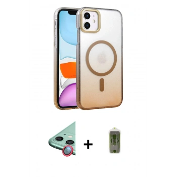 MARSİLYAN™- iPhone 11 Kılıf Ahenk Doku Özel Seri - Siyah Joko Magic 5D Hayalet Cam + Raze Metal Kamera Lens - KI