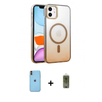 MARSİLYAN™- iPhone 11 Kılıf Ahenk Doku Özel Seri - Siyah Joko Magic 5D Hayalet Cam + Neon Fosforlu Kamera Lens - TU