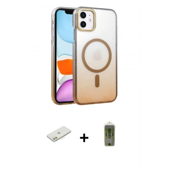 MARSİLYAN™- iPhone 11 Kılıf Ahenk Doku Özel Seri - Siyah Joko Magic 5D Hayalet Cam + Renkli Kamera Lens Koruma Cam - TU