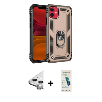 MARSİLYAN™- iPhone 11 Kılıf Ahenk Klasik Koleksiyonu - Şeffaf Pasifik Cam Ekran Koruyucu + Raze Metal Kamera Lens - GS