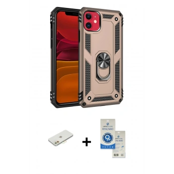 MARSİLYAN™- iPhone 11 Kılıf Ahenk Klasik Koleksiyonu - Şeffaf Royal Nano Ekran Koruyucu + Renkli Kamera Lens Koruma Cam - TU