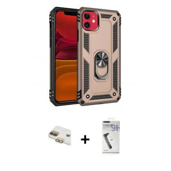MARSİLYAN™- iPhone 11 Kılıf Ahenk Klasik Koleksiyonu - Şeffaf Uv Polymer Nano Ekran Koruyucu + Pers Alüminyum Kamera Lens - GD