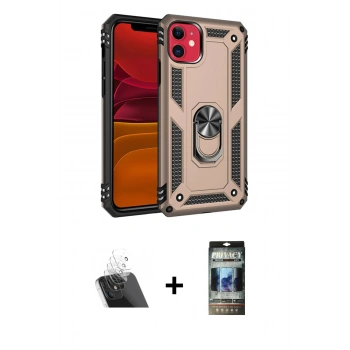 MARSİLYAN™- iPhone 11 Kılıf Ahenk Klasik Koleksiyonu - Siyah 34D Hayalet Izgaralı Cam + Kamera Lens Koruma Cam - SF