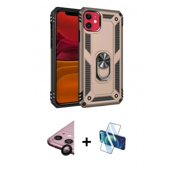 MARSİLYAN™- iPhone 11 Kılıf Ahenk Klasik Koleksiyonu - Siyah 3D Antistatik Cam Ekran Koruyucu + Raze Metal Kamera Lens - SH