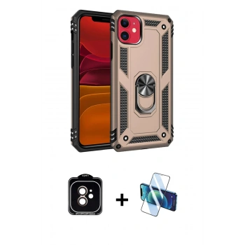 MARSİLYAN™- iPhone 11 Kılıf Ahenk Klasik Koleksiyonu - Siyah 3D Antistatik Cam Ekran Koruyucu + PVD Metal Kamera Lens - TU